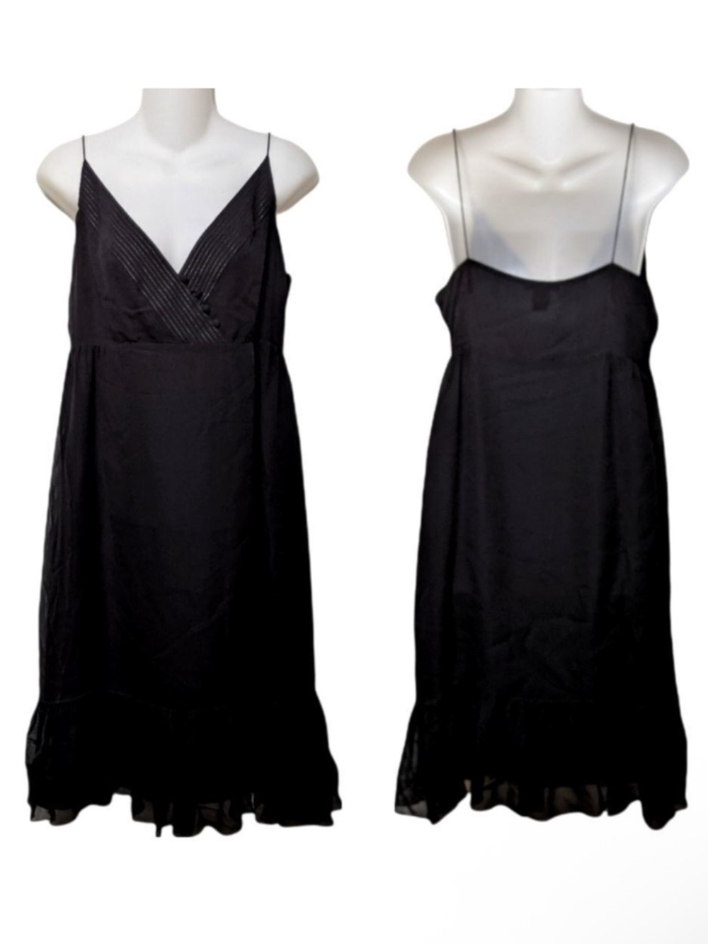 VIVIENNE TAM Black Silk Spaghetti Strap Babydoll Ruffle Hem Dress L